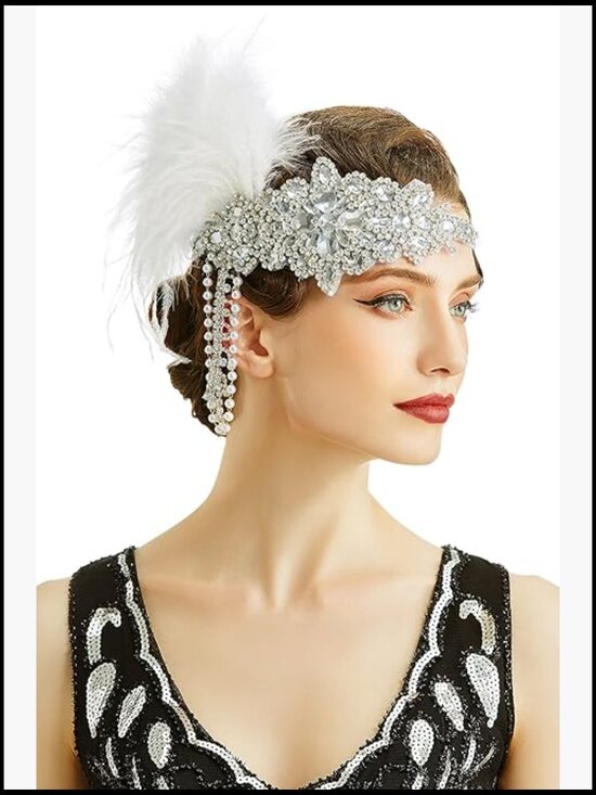 Flapper Feather Headpiece with Chain Gatsby Party Hair Accessory main image 5